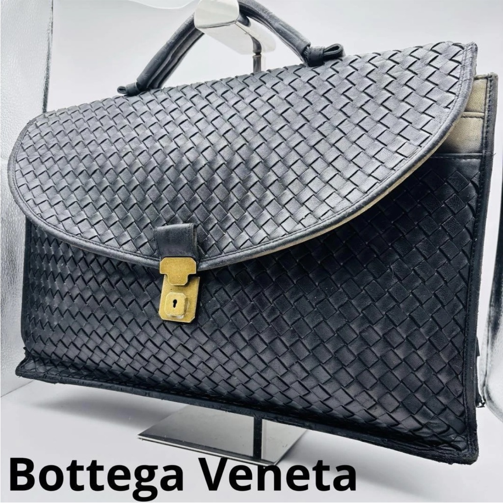 Bottega Veneta Black Woven Leather Briefcase